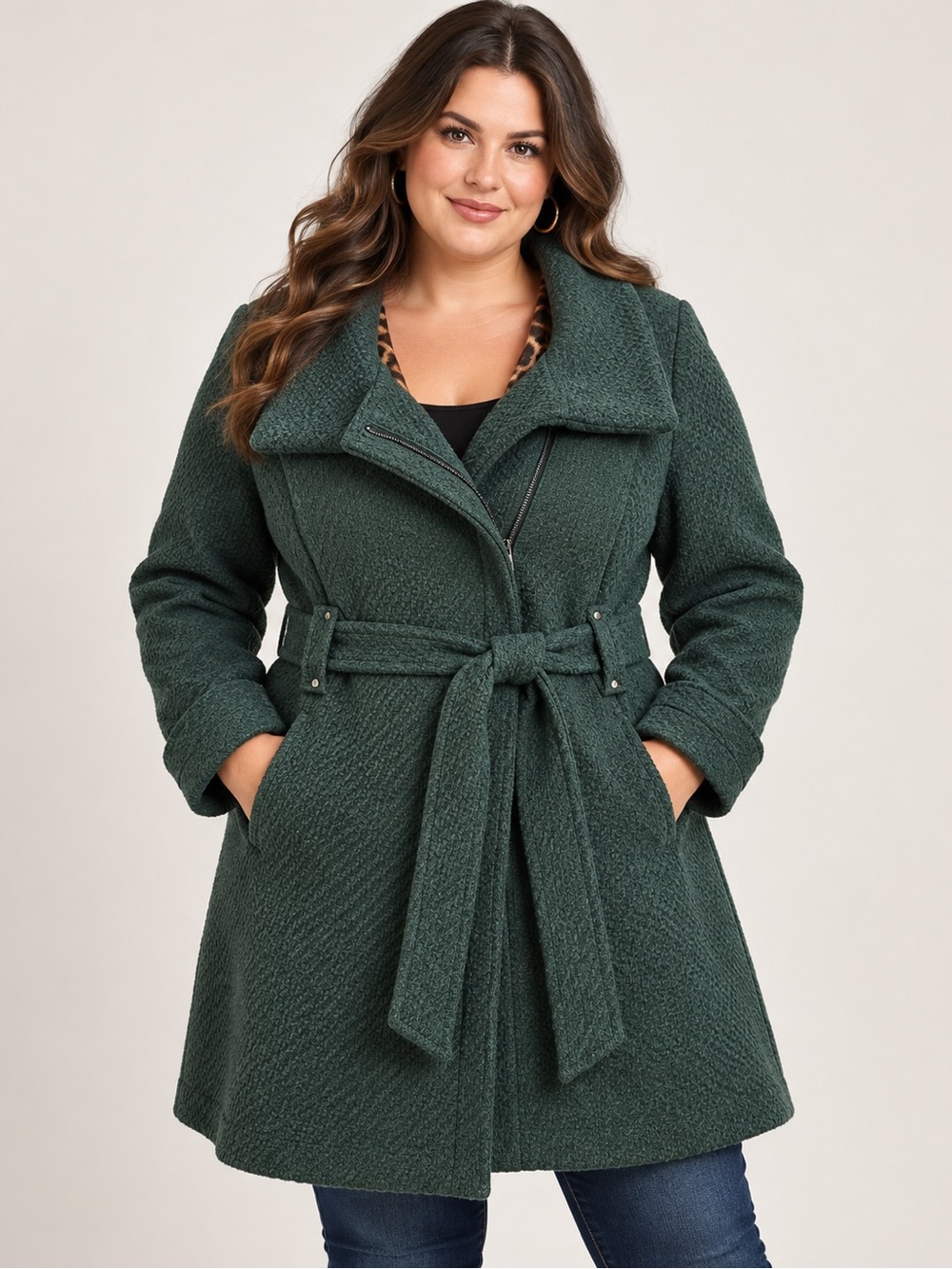 Steve Madden Dark Green Belted Pea Coat